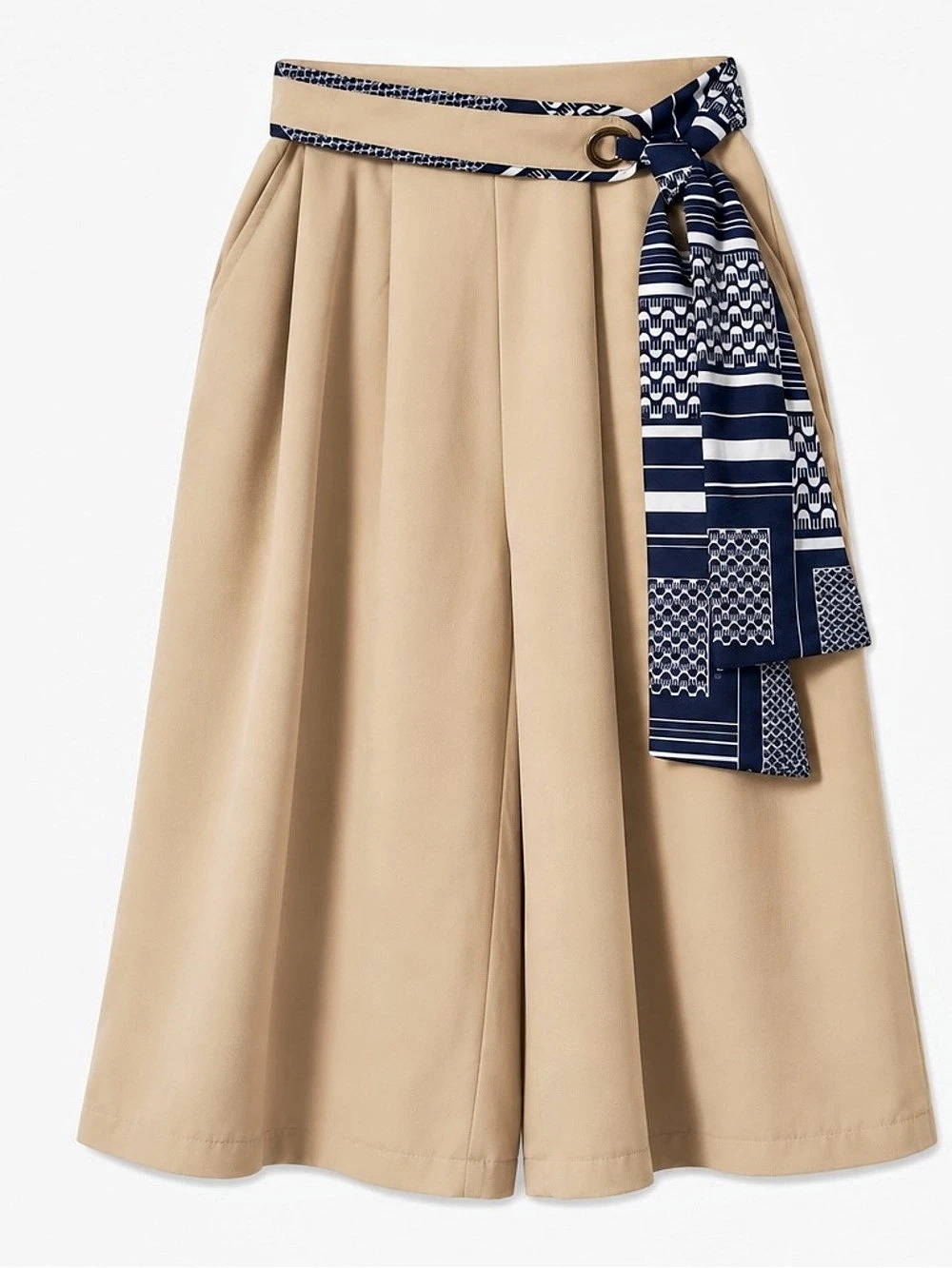 Wide Leg Pants in Beige & Blue Like New